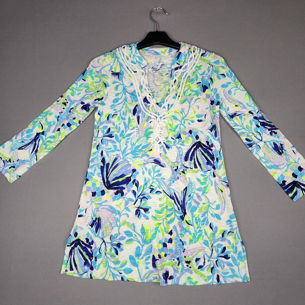 Lilly Pulitzer "Shell Beach" 3/4 length sleeves XXS Tunic shirt Kaia Knit